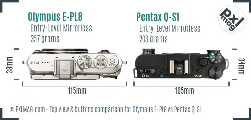 Olympus E-PL8 vs Pentax Q-S1 top view buttons comparison