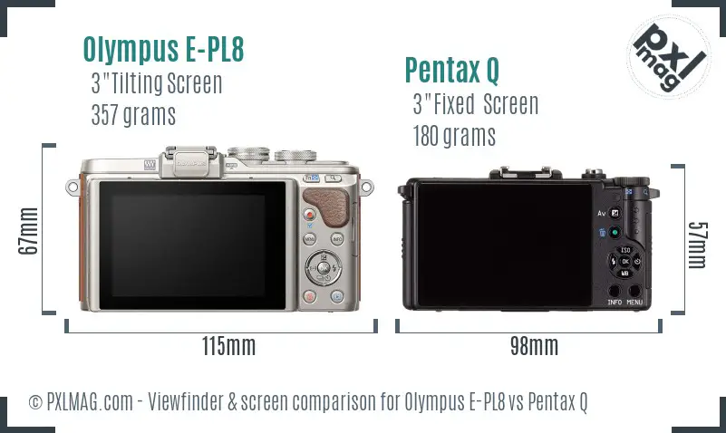 Olympus E-PL8 vs Pentax Q Screen and Viewfinder comparison