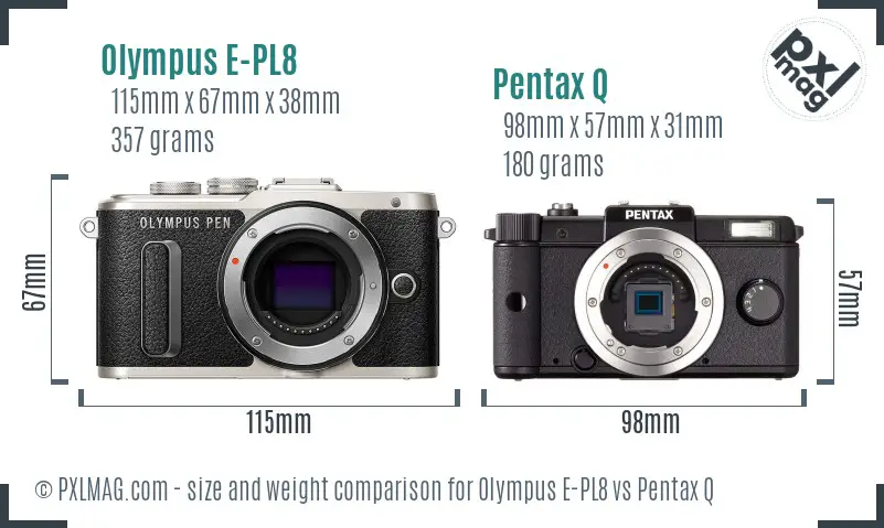 Olympus E-PL8 vs Pentax Q size comparison
