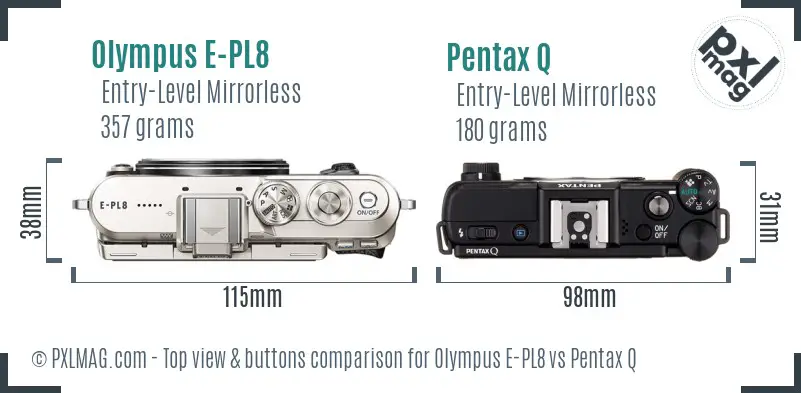 Olympus E-PL8 vs Pentax Q top view buttons comparison