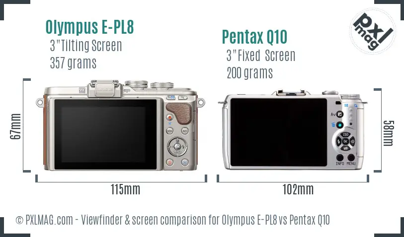 Olympus E-PL8 vs Pentax Q10 Screen and Viewfinder comparison