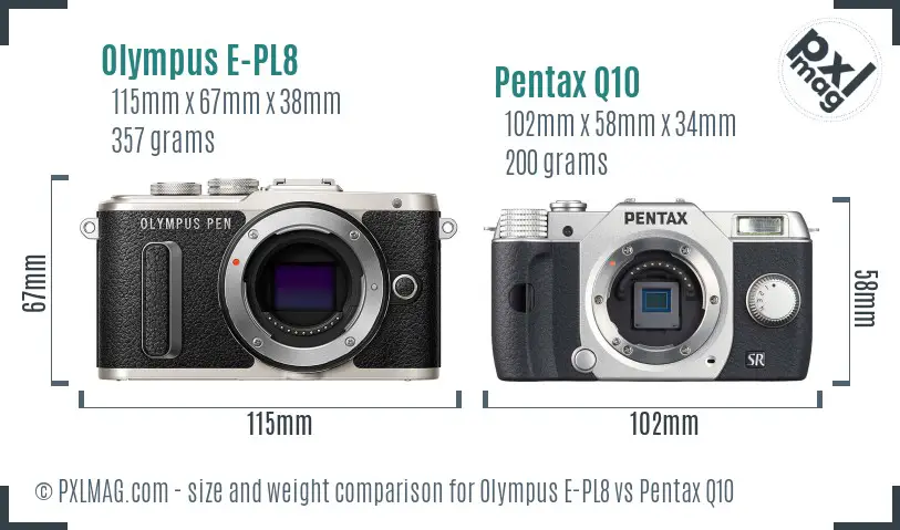 Olympus E-PL8 vs Pentax Q10 size comparison
