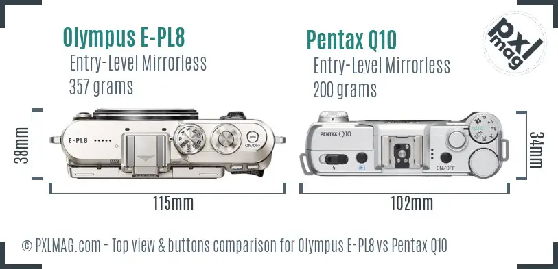 Olympus E-PL8 vs Pentax Q10 top view buttons comparison