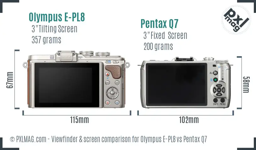 Olympus E-PL8 vs Pentax Q7 Screen and Viewfinder comparison
