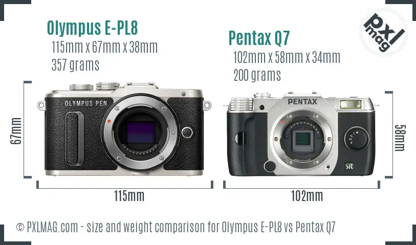 Olympus E-PL8 vs Pentax Q7 size comparison
