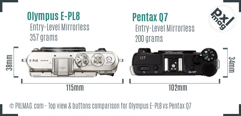 Olympus E-PL8 vs Pentax Q7 top view buttons comparison