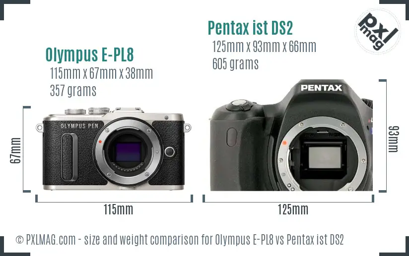 Olympus E-PL8 vs Pentax ist DS2 size comparison