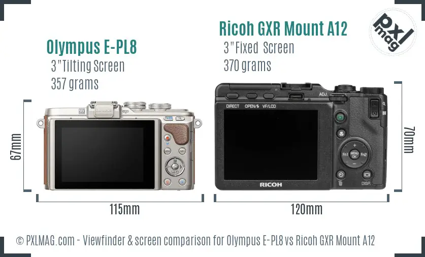 Olympus E-PL8 vs Ricoh GXR Mount A12 Screen and Viewfinder comparison