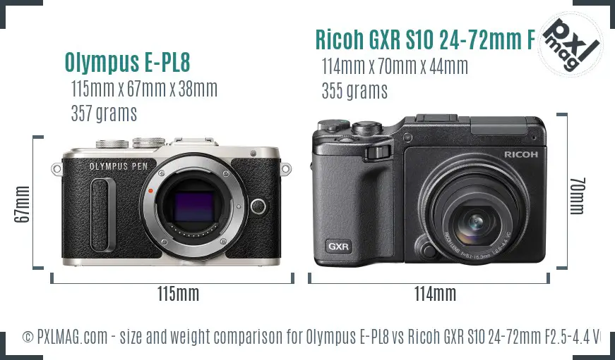 Olympus E-PL8 vs Ricoh GXR S10 24-72mm F2.5-4.4 VC size comparison