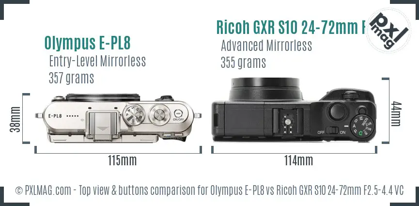 Olympus E-PL8 vs Ricoh GXR S10 24-72mm F2.5-4.4 VC top view buttons comparison