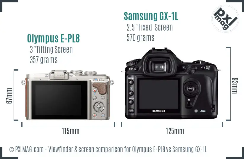 Olympus E-PL8 vs Samsung GX-1L Screen and Viewfinder comparison Olympus E-PL8 vs Samsung GX-1L Screen and Viewfinder comparison