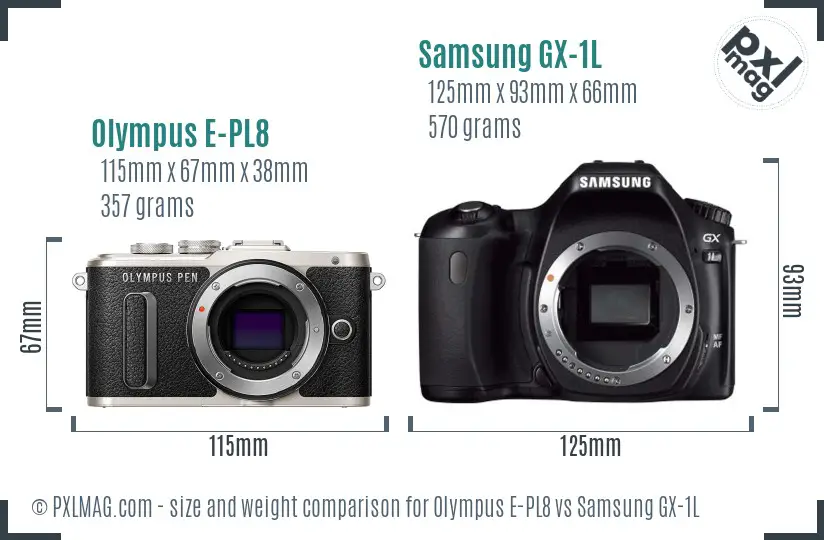 Olympus E-PL8 vs Samsung GX-1L size comparison Olympus E-PL8 vs Samsung GX-1L size comparison