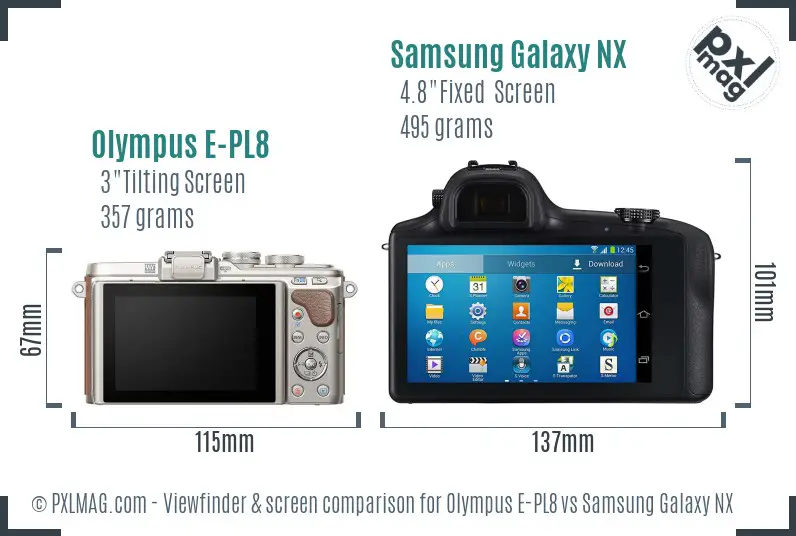Olympus E-PL8 vs Samsung Galaxy NX Screen and Viewfinder comparison