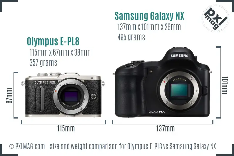Olympus E-PL8 vs Samsung Galaxy NX size comparison