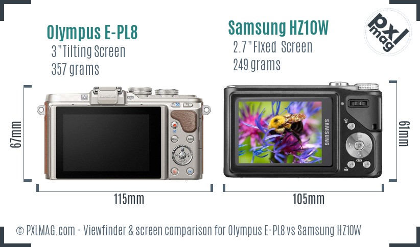Olympus E-PL8 vs Samsung HZ10W Screen and Viewfinder comparison