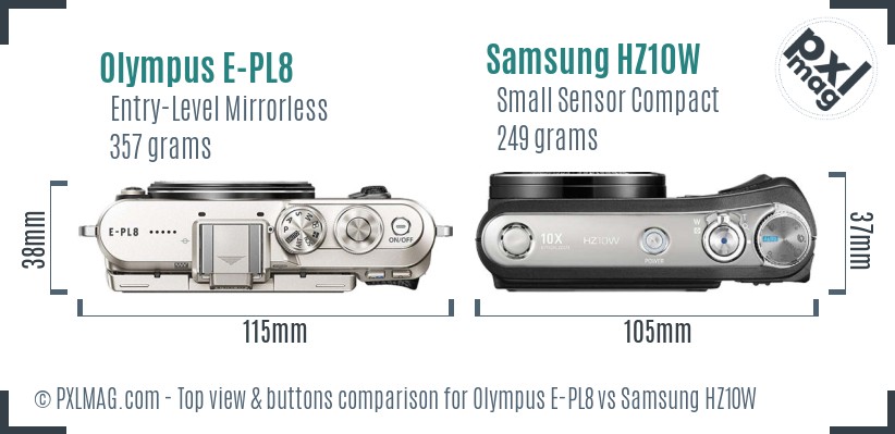 Olympus E-PL8 vs Samsung HZ10W top view buttons comparison