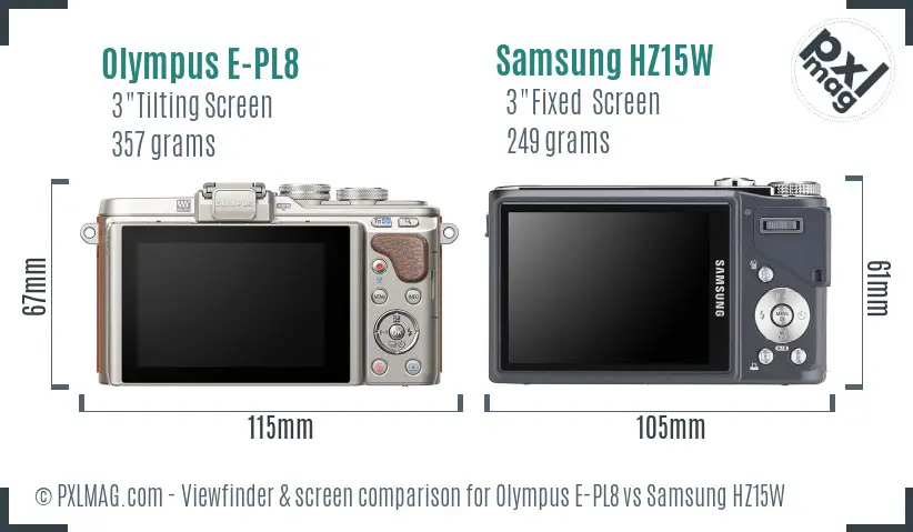 Olympus E-PL8 vs Samsung HZ15W Screen and Viewfinder comparison