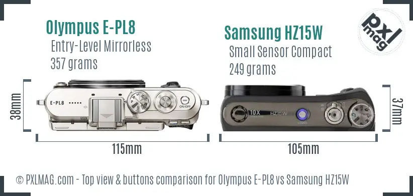 Olympus E-PL8 vs Samsung HZ15W top view buttons comparison