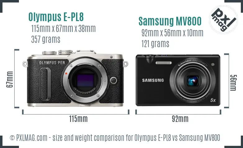 Olympus E-PL8 vs Samsung MV800 size comparison