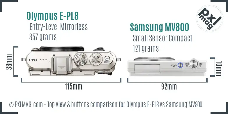 Olympus E-PL8 vs Samsung MV800 top view buttons comparison