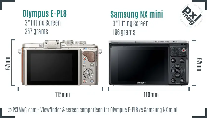 Olympus E-PL8 vs Samsung NX mini Screen and Viewfinder comparison