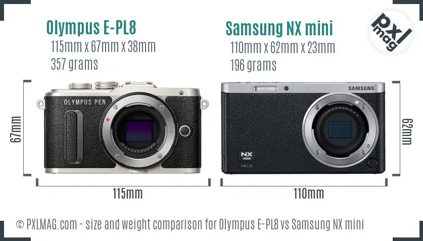 Olympus E-PL8 vs Samsung NX mini size comparison