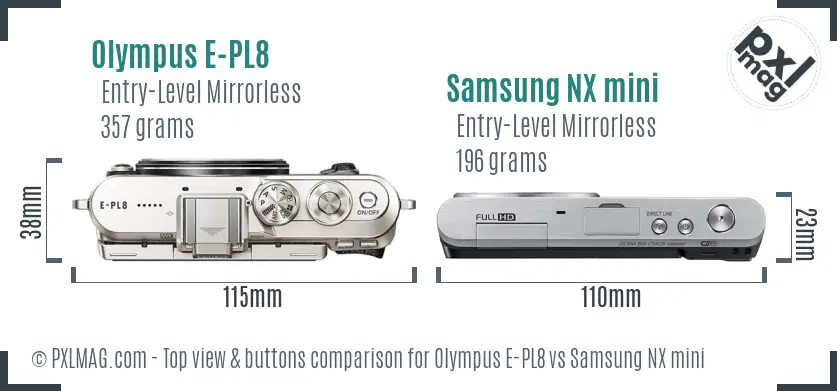 Olympus E-PL8 vs Samsung NX mini top view buttons comparison
