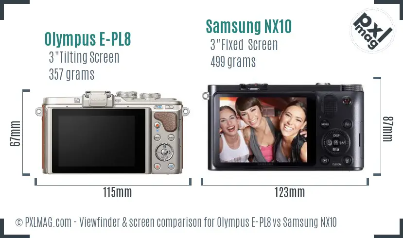 Olympus E-PL8 vs Samsung NX10 Screen and Viewfinder comparison