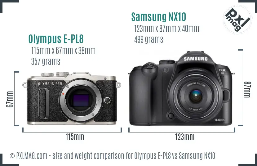 Olympus E-PL8 vs Samsung NX10 size comparison