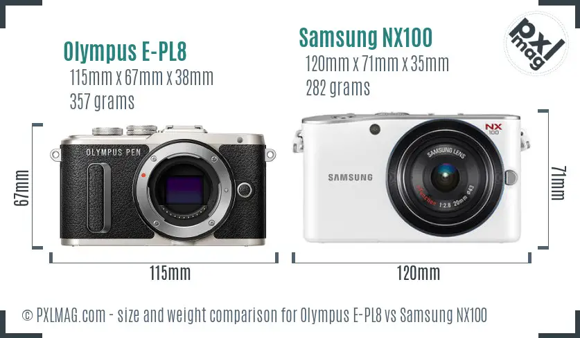 Olympus E-PL8 vs Samsung NX100 size comparison