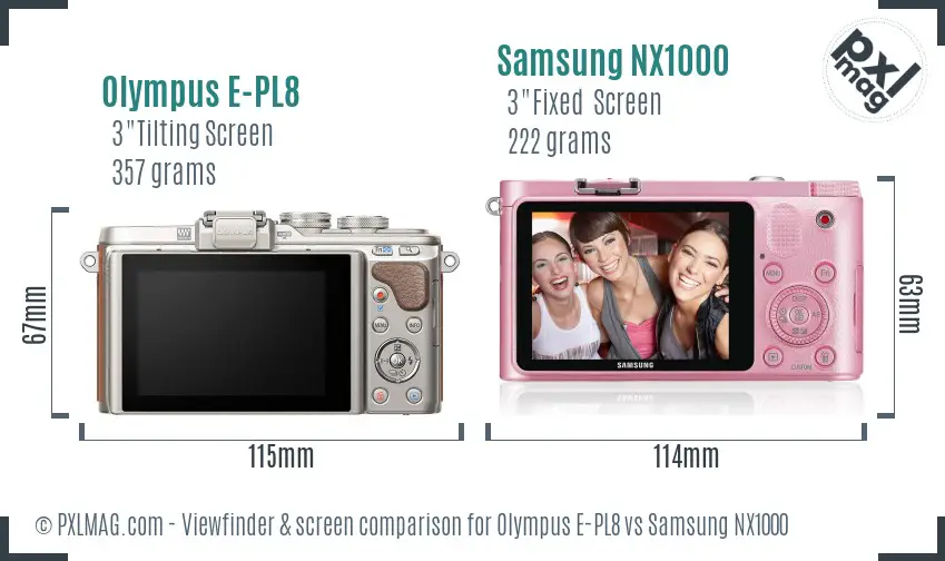 Olympus E-PL8 vs Samsung NX1000 Screen and Viewfinder comparison