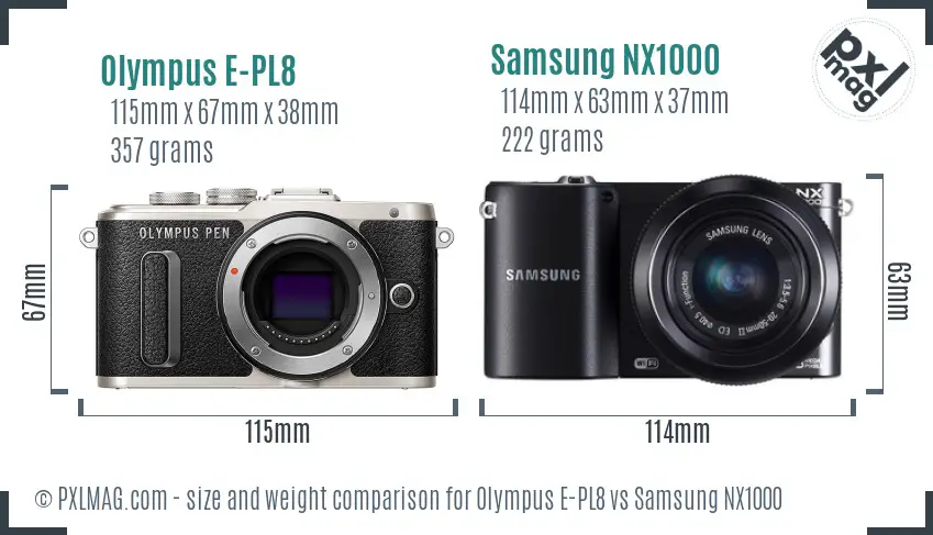 Olympus E-PL8 vs Samsung NX1000 size comparison