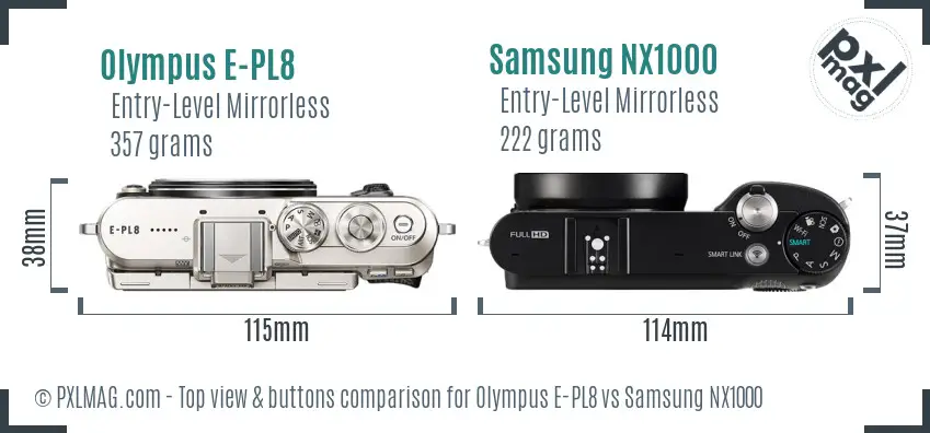 Olympus E-PL8 vs Samsung NX1000 top view buttons comparison