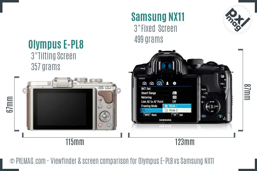 Olympus E-PL8 vs Samsung NX11 Screen and Viewfinder comparison