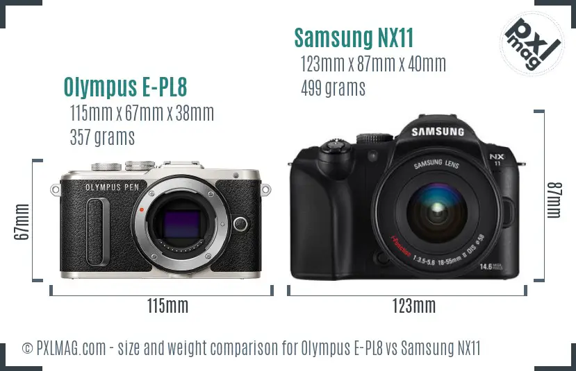 Olympus E-PL8 vs Samsung NX11 size comparison