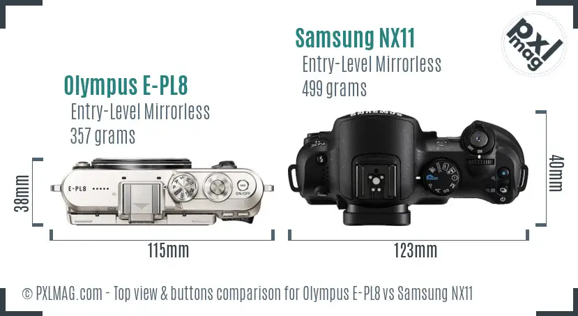 Olympus E-PL8 vs Samsung NX11 top view buttons comparison