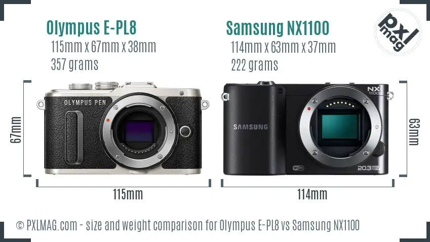 Olympus E-PL8 vs Samsung NX1100 size comparison Olympus E-PL8 vs Samsung NX1100 size comparison