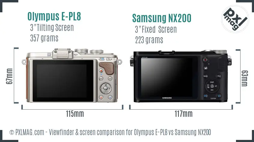 Olympus E-PL8 vs Samsung NX200 Screen and Viewfinder comparison