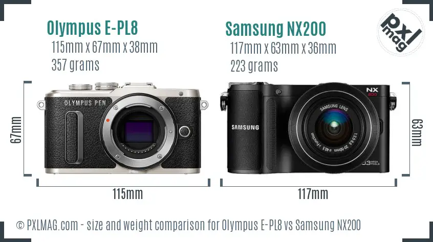 Olympus E-PL8 vs Samsung NX200 size comparison