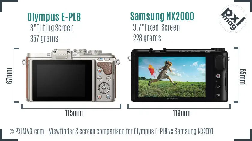 Olympus E-PL8 vs Samsung NX2000 Screen and Viewfinder comparison
