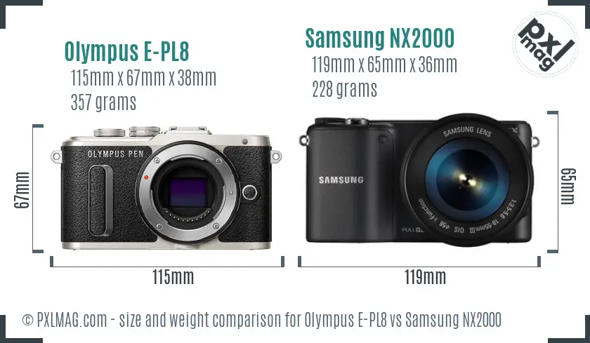 Olympus E-PL8 vs Samsung NX2000 size comparison