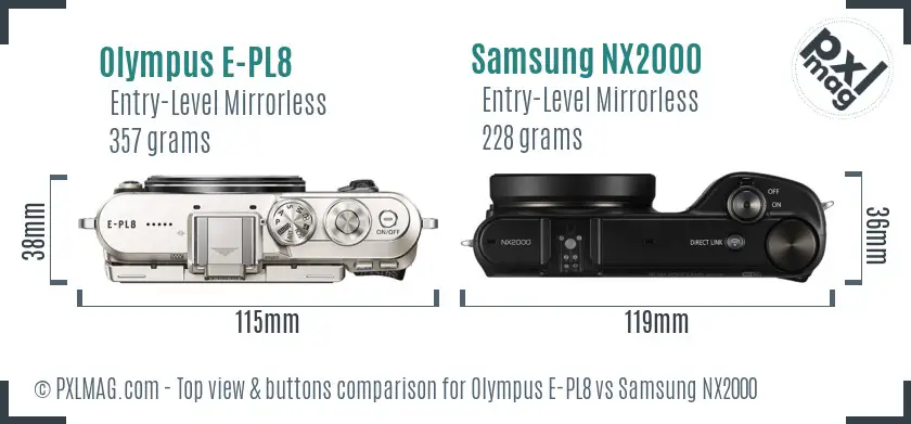 Olympus E-PL8 vs Samsung NX2000 top view buttons comparison