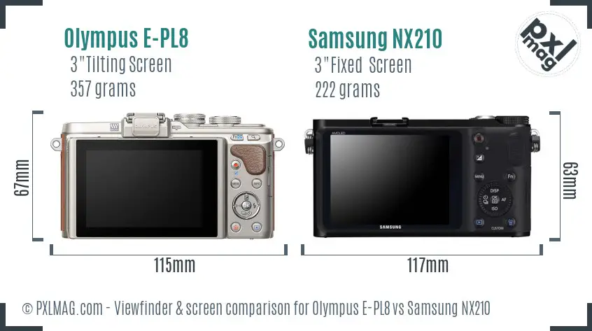 Olympus E-PL8 vs Samsung NX210 Screen and Viewfinder comparison