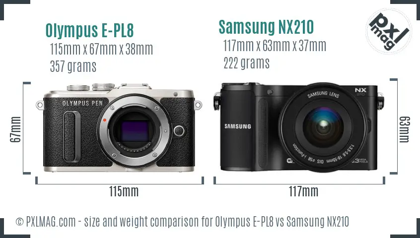 Olympus E-PL8 vs Samsung NX210 size comparison