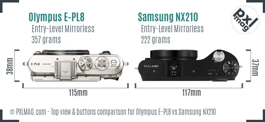 Olympus E-PL8 vs Samsung NX210 top view buttons comparison