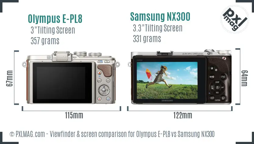 Olympus E-PL8 vs Samsung NX300 Screen and Viewfinder comparison