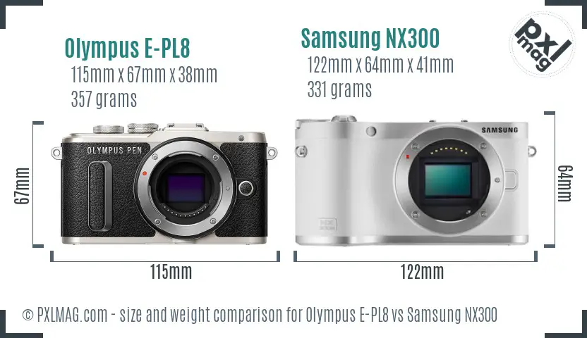 Olympus E-PL8 vs Samsung NX300 size comparison