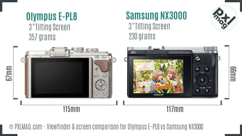 Olympus E-PL8 vs Samsung NX3000 Screen and Viewfinder comparison
