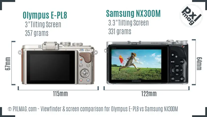 Olympus E-PL8 vs Samsung NX300M Screen and Viewfinder comparison