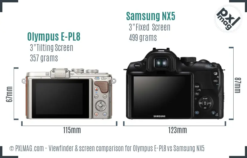 Olympus E-PL8 vs Samsung NX5 Screen and Viewfinder comparison